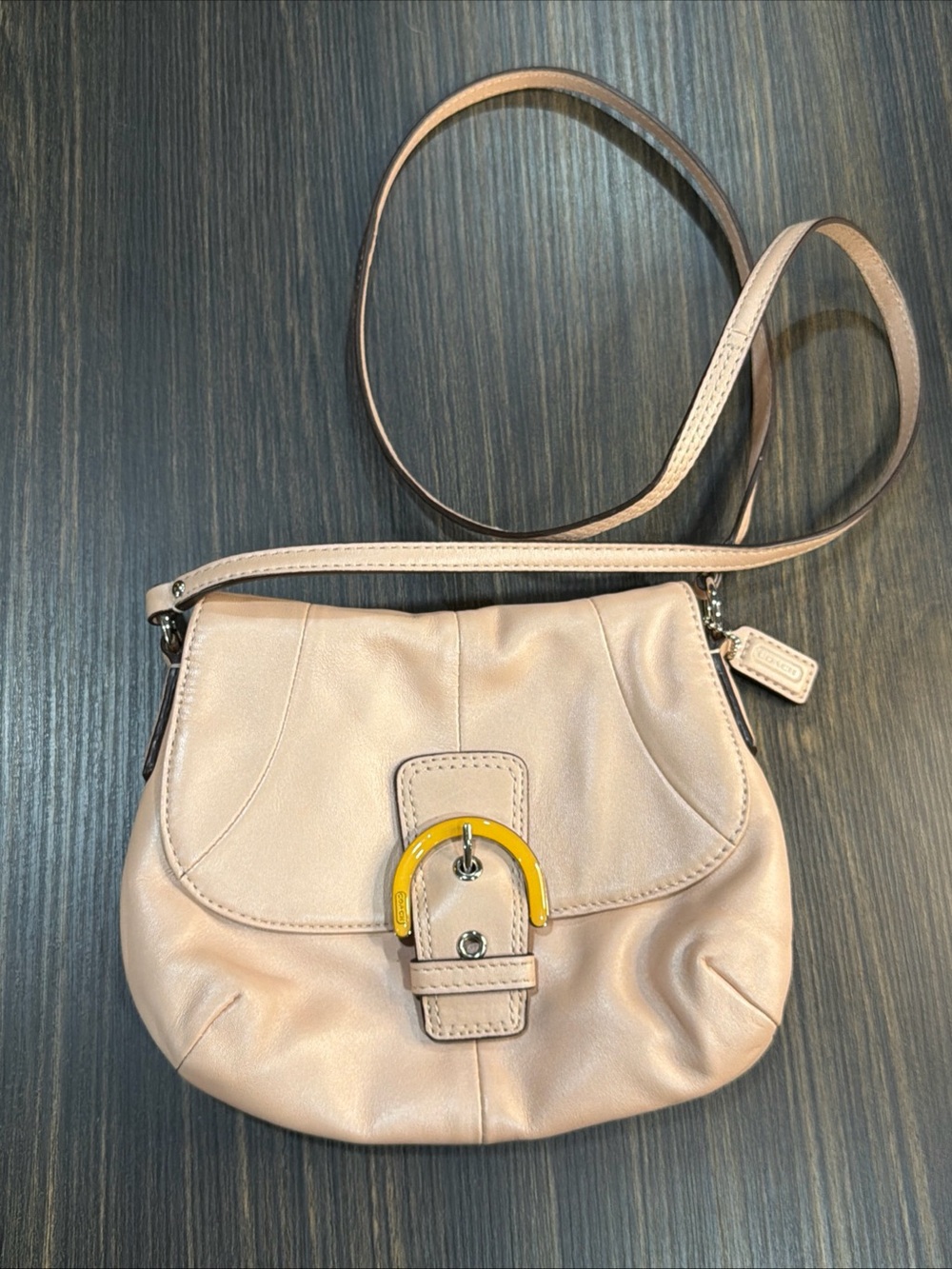 COACH Soho Shell Pearlescent Leather Flap Small Crossbody Purse Bag